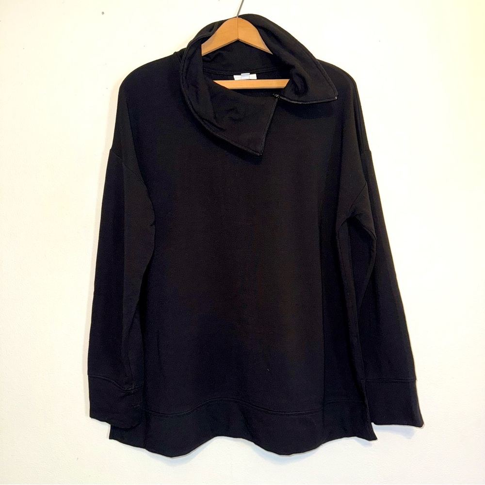 J.Jill Womens Size M Black Long Sleeve Asymmetric Neck Pullover Sweatshirt Top